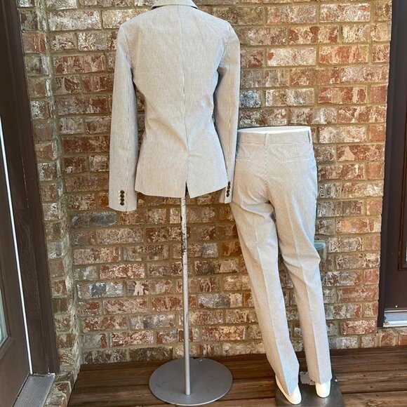 J. Crew Jacket Women's Sz 6t Seersucker Gray and White Striped One-Button Suit - Picture 4 of 9
